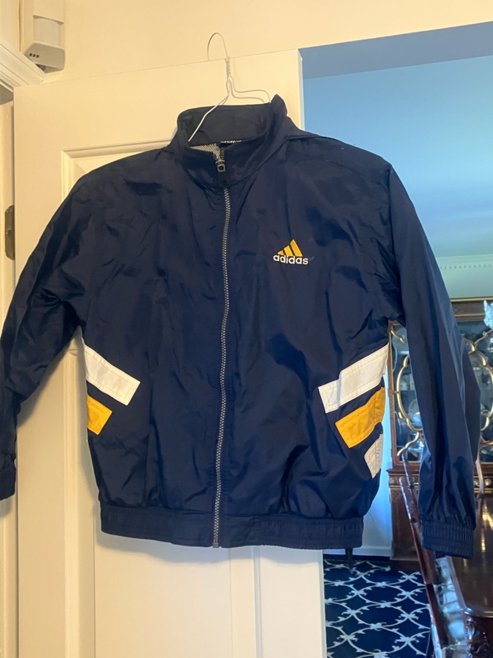 Adidas hooded boys  Navy Jacket with Yellow & White Accents